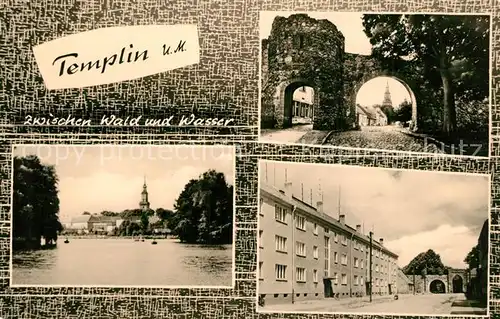 AK / Ansichtskarte Templin Ansicht vom See aus Torbogen Ruine Wohnblock Handabzug Templin