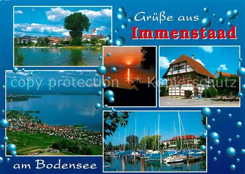 AK / Ansichtskarte Immenstaad_Bodensee Fliegeraufnahme Sonnenuntergang Yachthafen Schwoererhaus Historisches Gebaeude Immenstaad_Bodensee
