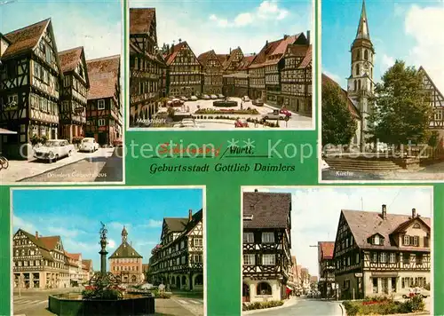 AK / Ansichtskarte Schorndorf_Wuerttemberg Daimlers Geburtshaus Marktplatz Altstadt Fachwerkhaeuser Kirche Brunnen Schorndorf Wuerttemberg