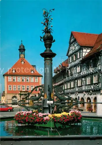 AK / Ansichtskarte Schorndorf_Wuerttemberg Marktbrunnen Rathaus Palmscher Apotheke Cafe Weiler Fachwerkhaeuser Altstadt Geburtsort von Gottlieb Daimler Schorndorf Wuerttemberg