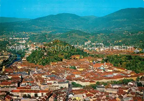 AK / Ansichtskarte Graz_Steiermark Blick auf Schlossberg St. Veit und Schoeckel Fliegeraufnahme Graz_Steiermark