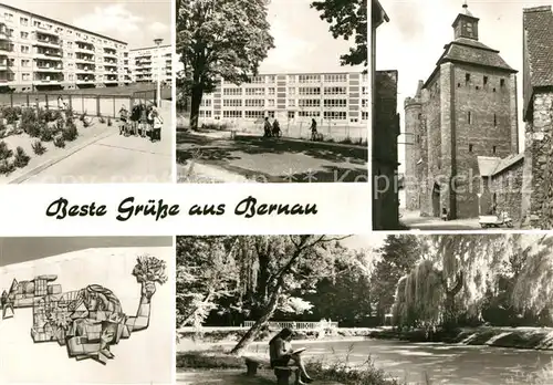 AK / Ansichtskarte Bernau_Berlin Wohnsiedlung Altstadt Stadtmauer Hungerturm Partie am Wasser Parkanlagen Bernau Berlin