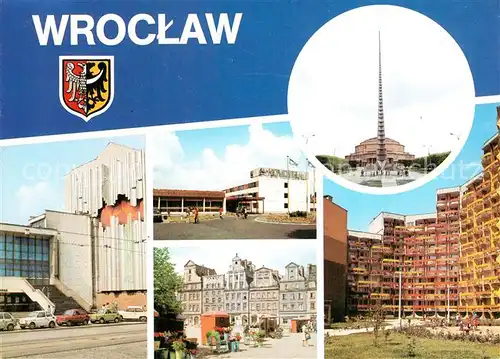 AK / Ansichtskarte Wroclaw Iglica przed Hala Ludowa Dekoracja zewnetrzna gmachu Filharmonii Wroclawskiej Novotel Plac Solny Wroclaw