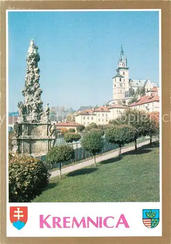 AK / Ansichtskarte Kremnica Stadtburg und Pestsaeule Kremnica