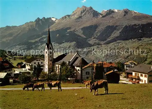 AK / Ansichtskarte Meierhof_Surselva mit Kirche und Brigelshoerner 