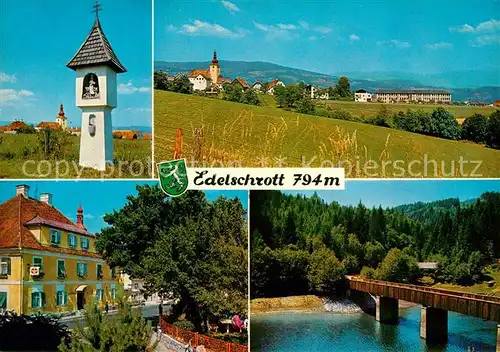 Edelschrott Ortsansicht mit Kirche Landschaft Bildstock Hotel Gasthof Holzbruecke Edelschrott