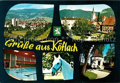 Koeflach Stadtpanorama Park Kirche Kapelle Lipizzaner Pferd Hallenbad Koeflach