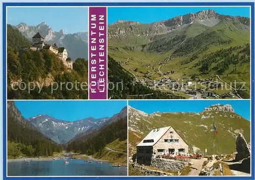 Liechtenstein  Schloss Vaduz mit Rappenstein Malbun mit Augstenberg Steg mit Stausee Naafkopf und Schwarzhorn Bettlerjoch Pfaelzerhuette 