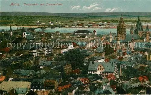 AK / Ansichtskarte Mainz_Rhein Panorama mit Stephansturm Mainz Rhein