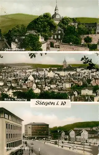 AK / Ansichtskarte Siegen_Westfalen Oberes Schloss Panorama Bahnhofsvorplatz Siegen_Westfalen