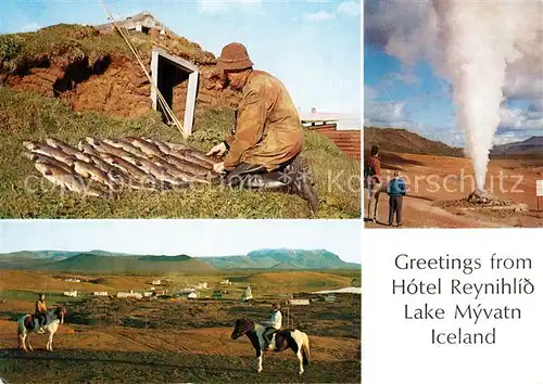 AK / Ansichtskarte Myvatn Hotel Reynihlid Lake Myvatn Hot springs Horses Fishing Myvatn