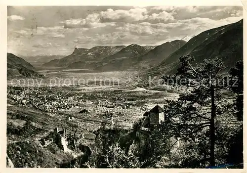 AK / Ansichtskarte Meran_Merano Castel Tirolo Schloss Tirol Blick ins Tal Landschaftspanorama Meran Merano