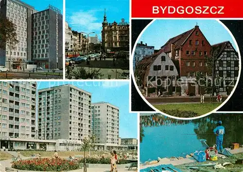 AK / Ansichtskarte Bydgoszcz_Pommern Hotel Brda Aleje 1 Maja Muzeum Ziemi Bydgoskiej in Leona Wyczolkowskiego w zabytkowych spichrzach Osiedle mieszkaniowe Blonie Wedkarskie Mistrzostwa Swiata Bydgoszcz Pommern