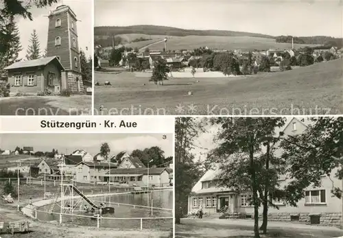 Stuetzengruen Aussichtsturm auf dem Kuhberg Teilansicht Naherholungszentrum Berggaststaette Stuetzengruen