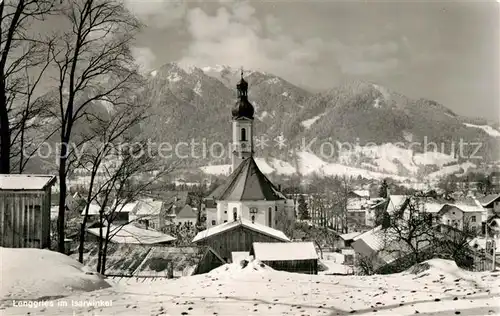 Lenggries Ortsansicht mit Kirche Winterpanorama Lenggries