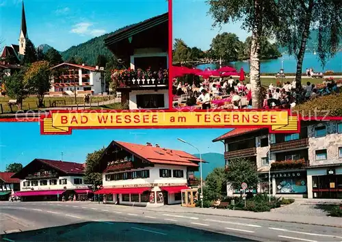 AK / Ansichtskarte Bad_Wiessee Ortsmotiv mit Kirche Seepromenade Tegernsee Hauptstrasse Bad_Wiessee