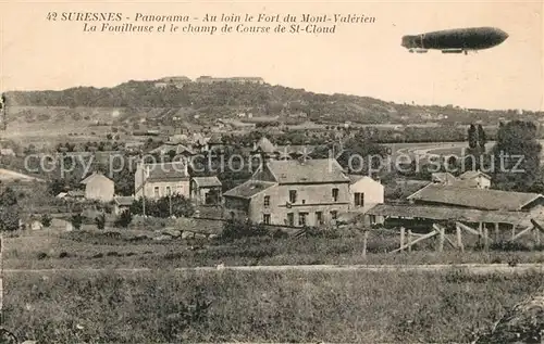 AK / Ansichtskarte Suresnes Panorama Fort du Mont Valerien La Fouilleuse et Champ de Course de Saint Cloud Zeppelin Suresnes