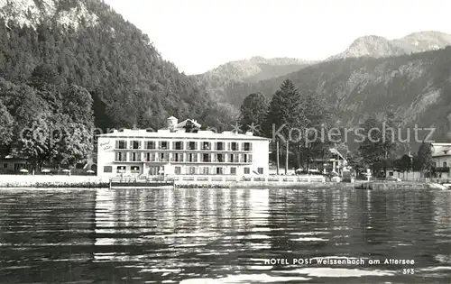 AK / Ansichtskarte Weissenbach_Attersee Hotel Post Ansicht vom See aus Weissenbach Attersee