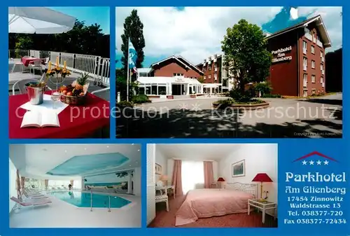 AK / Ansichtskarte Zinnowitz_Ostseebad Parkhotel am Glienberg Terrasse Pool Gaestezimmer Zinnowitz_Ostseebad