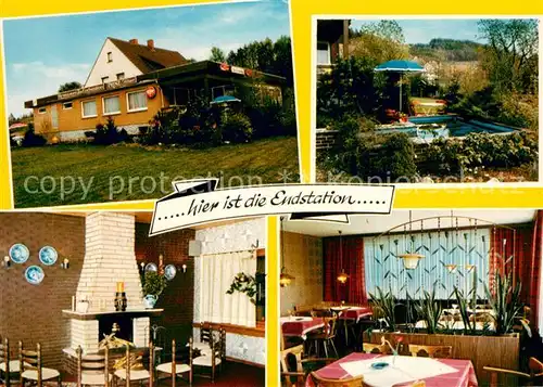 AK / Ansichtskarte Brochthausen Gaststaette Zur Endstation Restaurant Pool Kaminzimmer Brochthausen