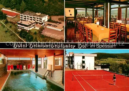 AK / Ansichtskarte Heimbuchenthal Hotel Heimbuchenthaler Hof Fliegeraufnahme Gaststube Hallenbad Tennisplatz Heimbuchenthal