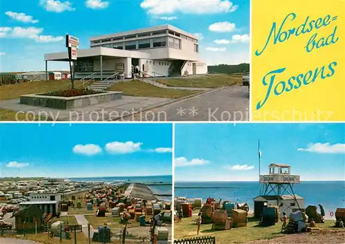 AK / Ansichtskarte Tossens_Nordseebad Strandhalle Strand DLRG Stand Tossens_Nordseebad