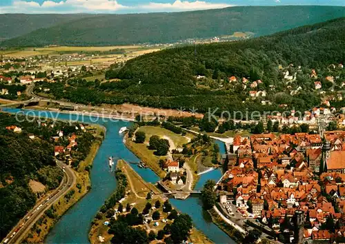 AK / Ansichtskarte Hann._Muenden Zusammenfluss von Fulda und Werra zur Weser Fliegeraufnahme Hann. Muenden