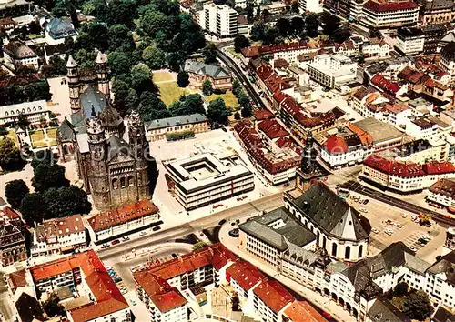 AK / Ansichtskarte Worms_Rhein Stadtkern mit Dom Dreifaltigkeitskirche Fliegeraufnahme Worms Rhein