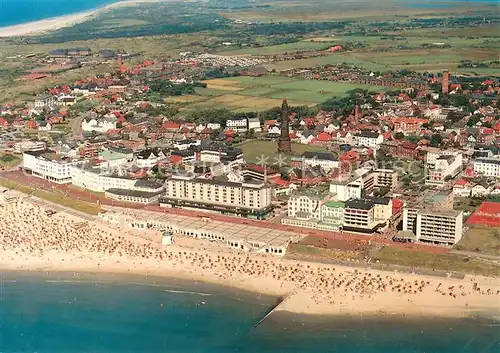 AK / Ansichtskarte Borkum_Nordseebad Heilbad im Hochseeklima Strand und Ort Nordseeinsel Fliegeraufnahme Borkum_Nordseebad