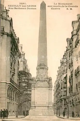 AK / Ansichtskarte Neuilly sur Seine Rue Berteaux Dumas Obelisque Monument Neuilly sur Seine