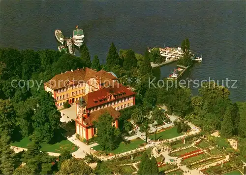 AK / Ansichtskarte Insel_Mainau Fliegeraufnahme mit Schloss Kirche Schlossterrasse und Rosengarten Insel Mainau