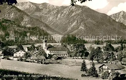 AK / Ansichtskarte Fischbachau Ortsansicht mit Kirche Blick gegen Jaegerkamp und Brecherspitze Bayerische Voralpen Fischbachau