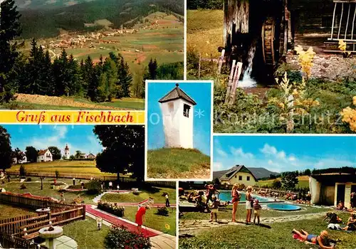 AK / Ansichtskarte Fischbach_Steiermark Panorama Wasserrad Kapelle Minigolf Freibad Fischbach_Steiermark