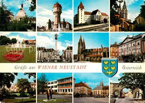 AK / Ansichtskarte Wiener_Neustadt Kapuzinerkirche Wasserturm Milak Dom Europabrunnen Mariensaeule Dom Rathaus Stadtpark Stadtplatz Torbogen Wiener_Neustadt