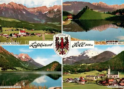 AK / Ansichtskarte Soell_Tirol Wilder Kaiser Moorbad Soell Hintersteinersee Kirche mit Hoher Salve Soell_Tirol