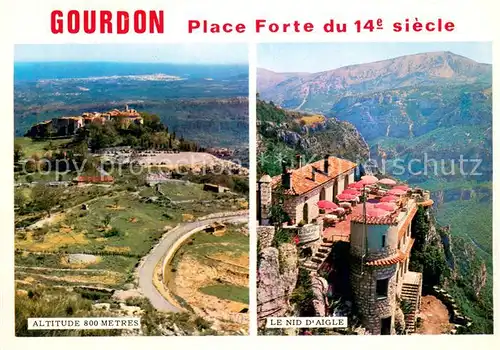 AK / Ansichtskarte Gourdon_Alpes Maritimes Veritable nid daigle ce vieux village Feodal dominant les Gorges du Loup offre un panorama unique sur la Cote dAzur et le littoral Mediterraneen Gourdon Alpes Maritimes