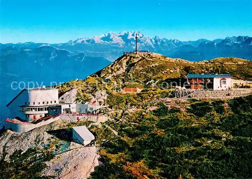 AK / Ansichtskarte Untersberg Bergstation der Seilbahn Geiereck Selbstbedienungs Restaurant Hochalm mit Dachsteinblick Untersberg