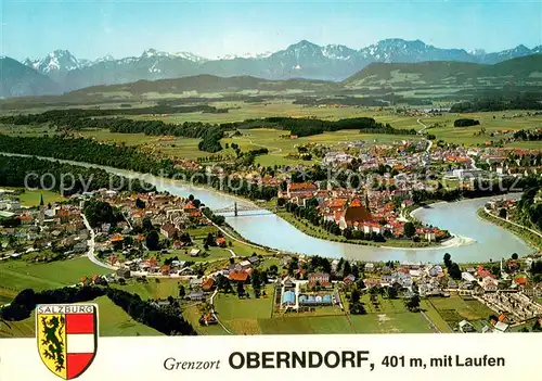 AK / Ansichtskarte Oberndorf_Laufen Panorama Grenzort an der Salzach Alpen Fliegeraufnahme Oberndorf_Laufen