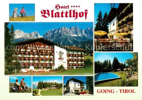 AK / Ansichtskarte Going_Wilden_Kaiser_Tirol Hotel Blatthof Teilansichten Terrasse Pool Going_Wilden_Kaiser_Tirol