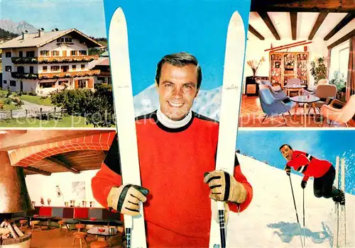 AK / Ansichtskarte Kitzbuehel_Tirol Haus und Portrait Toni Sailer Halle Bar Kitzbuehel Tirol