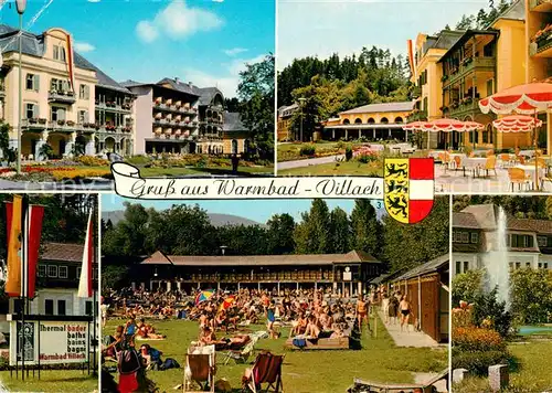 AK / Ansichtskarte Warmbad_Villach Kurhaeuser Kurcafe Terrasse Thermalfreibad Warmbad_Villach