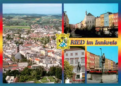 AK / Ansichtskarte Ried_Innkreis Messe  und Bezirkshauptstadt Fliegeraufnahme Innenstadt Brunnen Denkmal Ried Innkreis