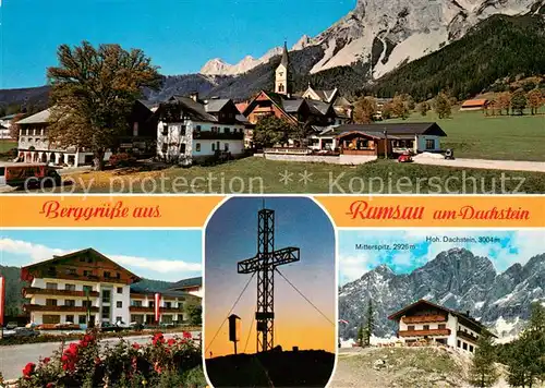 AK / Ansichtskarte Ramsau_Dachstein_Steiermark Ortsansicht mit Kirche Hotels Gipfelkreuz Alpenpanorama Ramsau_Dachstein