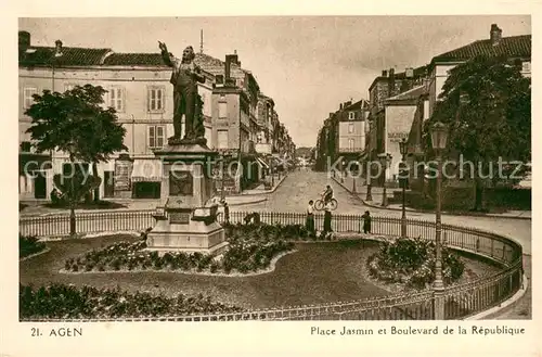 AK / Ansichtskarte Agen_Lot_et_Garonne Place Jasmin et Boulevard de la Republique Monument Statue Agen_Lot_et_Garonne