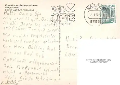 AK / Ansichtskarte Bad_Orb Frankfurter Schullandheim Wegscheide Fliegeraufnahme Bad_Orb