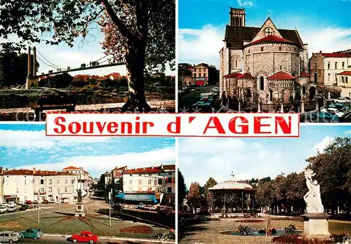 AK / Ansichtskarte Agen_Lot_et_Garonne Passerelle pour pietons Passage Cathedrale Saint Caprais Statue de Jasmin Boulevard de la Republique Promenade du Gravier Jardins Agen_Lot_et_Garonne