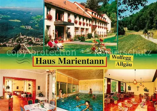 AK / Ansichtskarte Wolfegg Haus Marientann Muetterkurhaus Hallenbad Radtouren Fliegeraufnahme Wolfegg