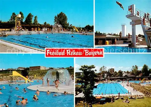 AK / Ansichtskarte Rehau_Oberfranken Freibad Anlage Sprungturm Duschpilz Liegewiese Rehau Oberfranken