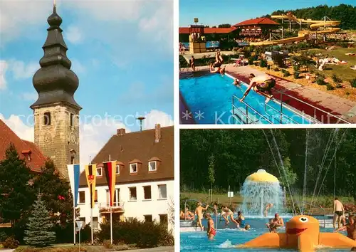 AK / Ansichtskarte Zapfendorf Markt mit Kirche Rathaus und Freizeitbad Aquarena Zapfendorf