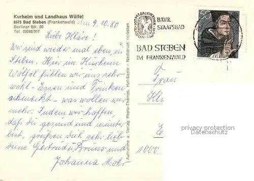 AK / Ansichtskarte Bad_Steben Kurheim und Landhaus Woelfel Bad_Steben